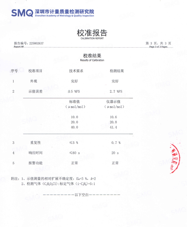 氯甲酸乙酯氣體檢測儀校準(zhǔn)報(bào)告